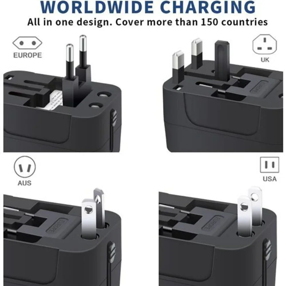 Travel Adapter with USB C Universal All in One Worldwide Travel Adapter Power C